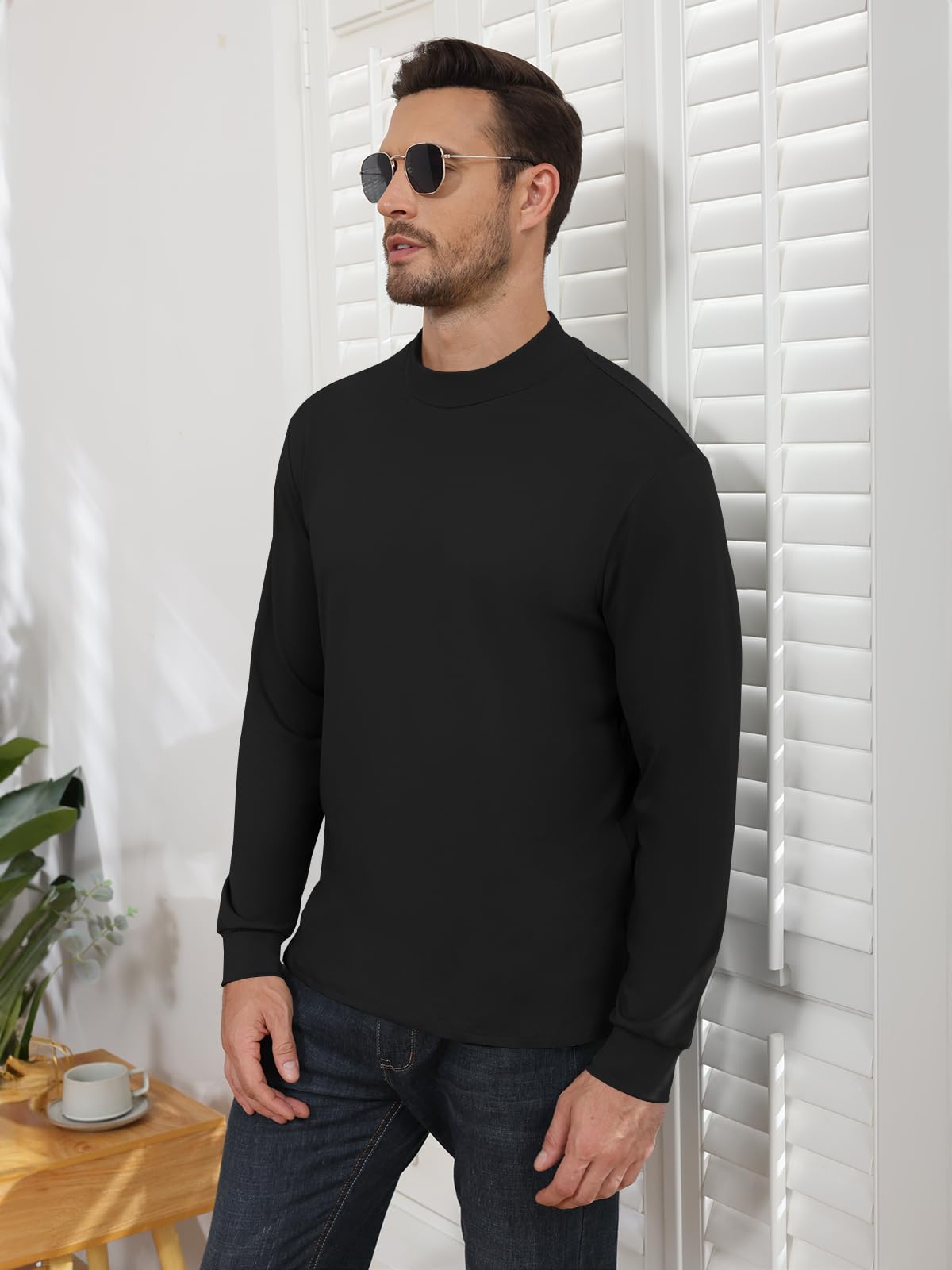 Angbater Mens Mock Turtleneck Long Sleeve Shirts Thermal Underwear Turtle Neck Undershirt Pullover T Shirt Black