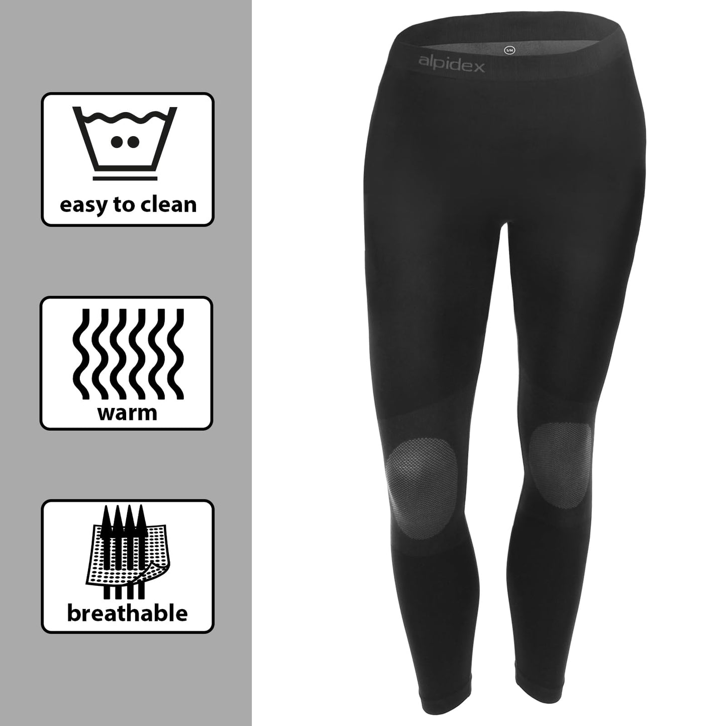ALPIDEX Functional Wear Thermal Underwear Woman Ski Breathable Quick Drying Clothing Warm Base Layer Ladies Cold Weather Set Long Johns Top Bottom, Size:S/M, Colour:Black-Grey
