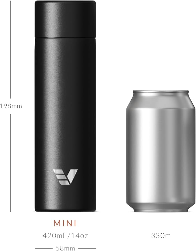 Mini Stainless Steel Water Bottle 14oz - Non-insulated | Designed for Bags | Slim, Lightweight & Stylish – Black
