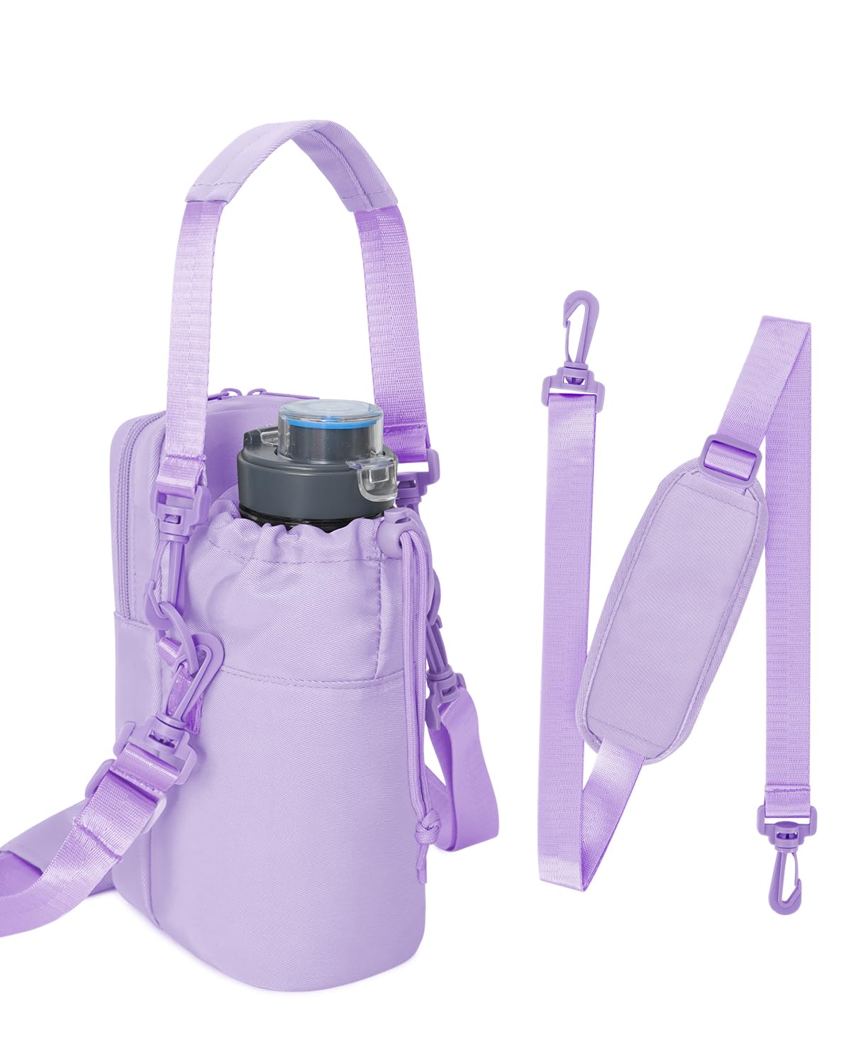 Wandering Nature Water Bottle Holder with Strap 32oz Insulated Water Bottle Carrier Sling Bag with Phone Pocket Water Bottle Pouch for Hiking Walking, Purple (Patent Pending)
