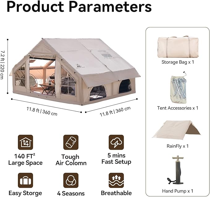 Inflatable Camping Tent with Pump,4-6 Person Waterproof Blow Up Air Tent for Camping Hiking,Easy to Set Up 4-Season Inflatable House Tent with Oversized Canopy.