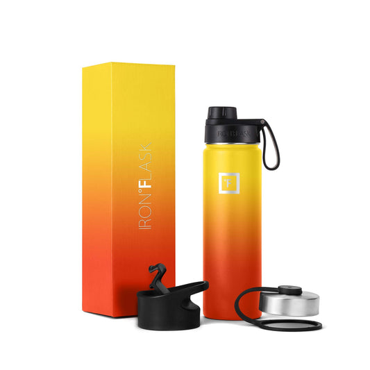 IRON °FLASK Sports Water Bottle - 650 ml, 3 Lids (Spout Lid), Vacuum Insulated Stainless Steel, Double Walled, Thermo Mug, Metal Canteen