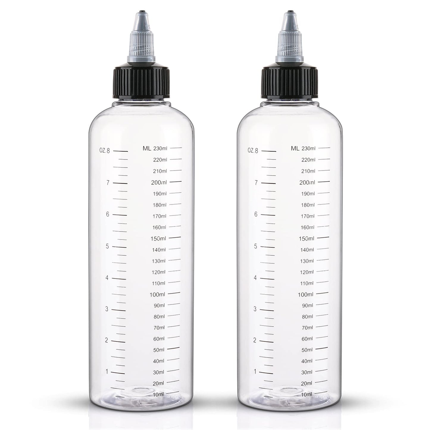 Cosywell Applicator Bottle for Hair Dye 8.5oz 2 Pack With Graduated Scale, Twist-On Top Tip Cap, Empty Plastic Color Oil Squeeze Bottles