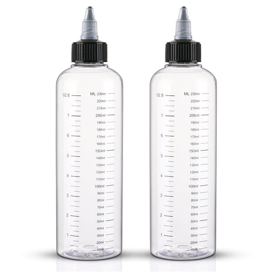 Cosywell Applicator Bottle for Hair Dye 8.5oz 2 Pack With Graduated Scale, Twist-On Top Tip Cap, Empty Plastic Color Oil Squeeze Bottles