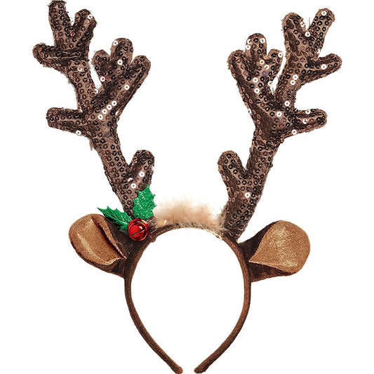 Amscan Sequined Brown Reindeer Antlers Headband - 15' x 14" (Pack of 1) - Quality Accessory Perfect For Halloween Parties & Themed Events