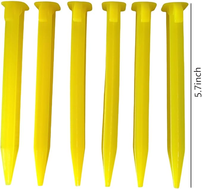 Plastic Tent Stakes Heavy Duty Beach - Premium PP Materials, Reusable - Rust-Proof, Easy to Use - Great for Hiking, Camping Outdoors - 10 Pcs, yellow, ZPDD662