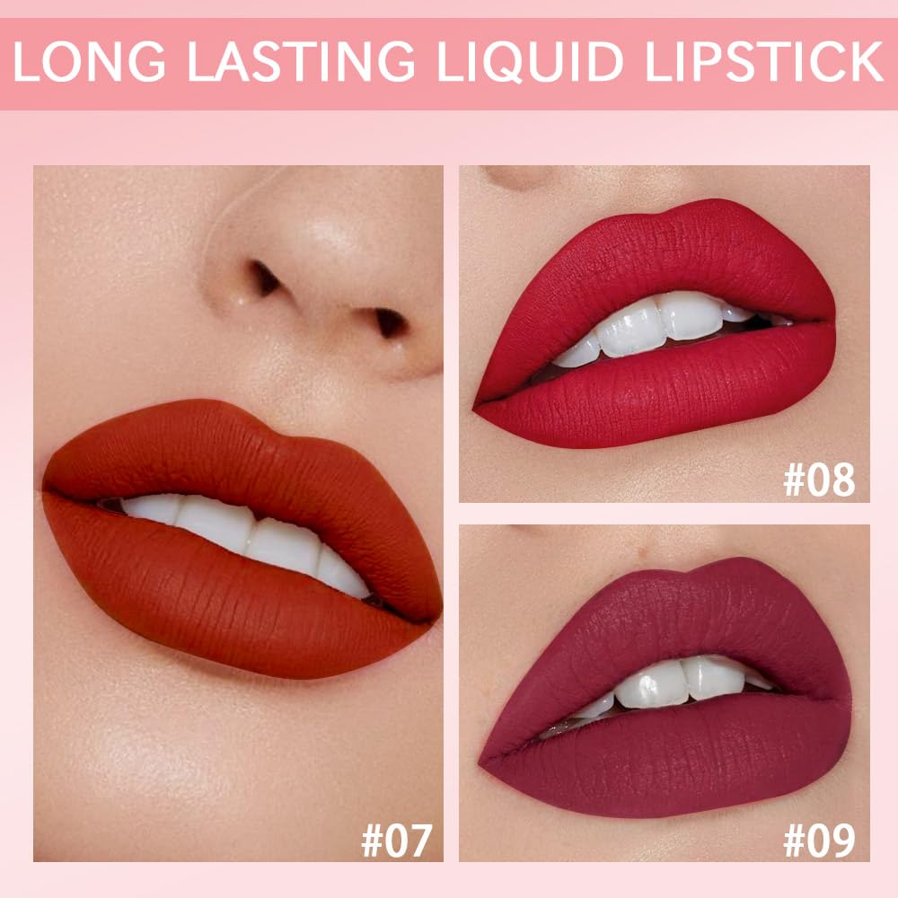 AMY'S DIARY Matte Plum Liquid Lipstick 3Pcs Sets,24-hour Lipstick Dark Deep Maroon Purple Brown Plum Red Lip Stain 24 Smudge Waterproof for Women (03#)