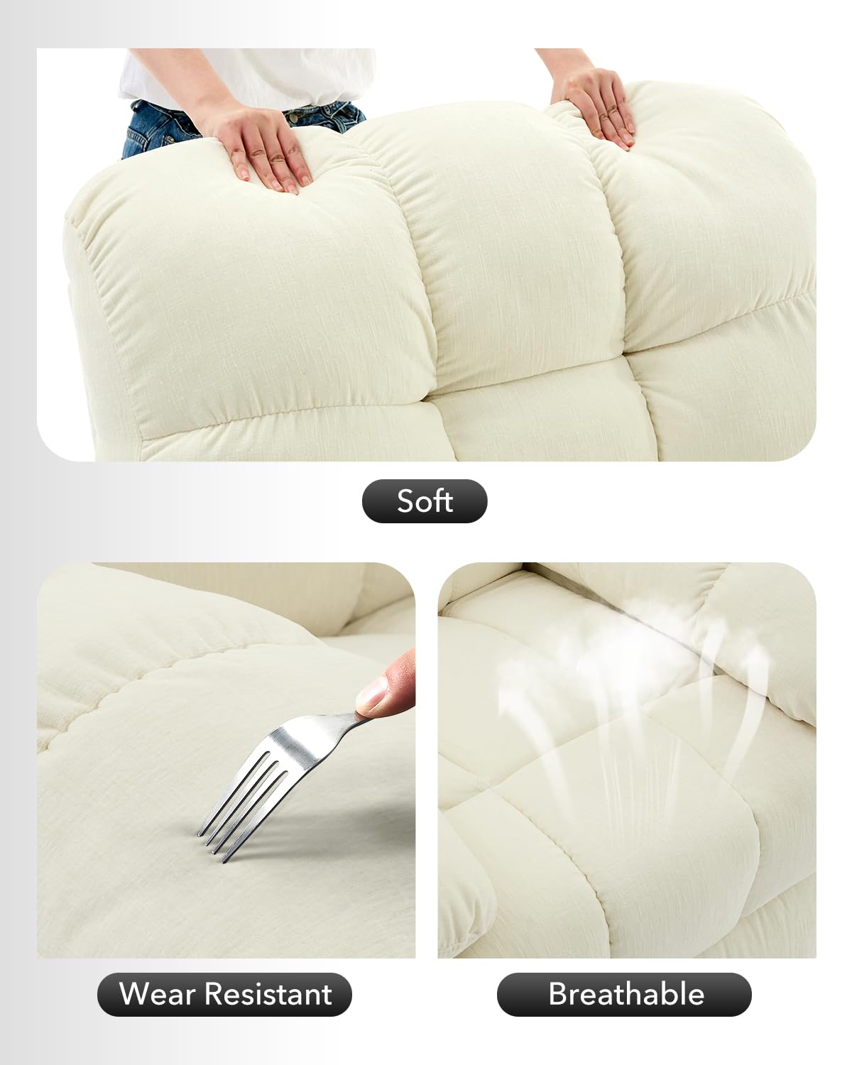 SLEKVERSA Rocking Recliner Chair, 360° Swivel & 30° Rocking, Upholstered Fabric Nursery Chair with Side Pockets, Q235 Steel Frame for Small Spaces & Versatile Use