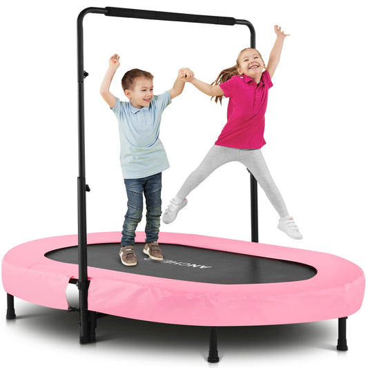 ANCHEER Foldable Trampoline, Mini Rebounder Trampoline with Adjustable Handle, Exercise Trampoline for Indoor/Garden/Workout Cardio, Parent-Child Twins Trampoline Max Load 220lbs (Training Pink)