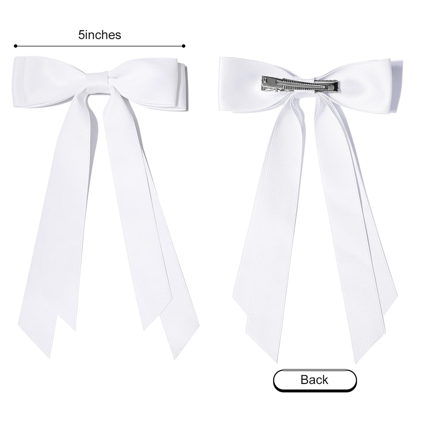 Aileam 2PCS Silky Satin Hair Bows Hair Clip White Hair Ribbon Ponytail Holder Accessories Slides Metal Clips Hair Bow for Women Girls Toddlers Teens Kids