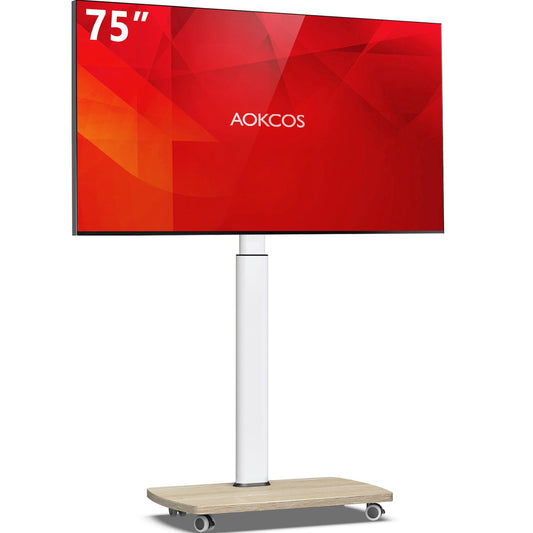 AOKCOS Rolling TV Stand for 43 50 55 60 65 70 75 Inch TVs, Portable Mobile TV Stand on Wheels, 10-Level Height Adjustable TV Cart with Swivel & Tilt Mount for Bedroom/Living Room/Office/Corner