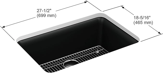 KOHLER K-28000-CM4 Cairn 27-1/2" Undermount Single-Bowl Kitchen Sink, Neoroc Composite Kitchen Sink with Sink Rack, Matte Grey