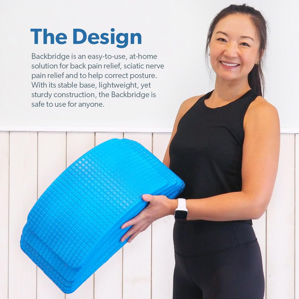Backbridge (Blue), Adjustable Lower & Upper Back Stretcher For Lumbar Support Spine Alignment & Back Pain Relief By Renowned Kinesiologist Dr. Sinett