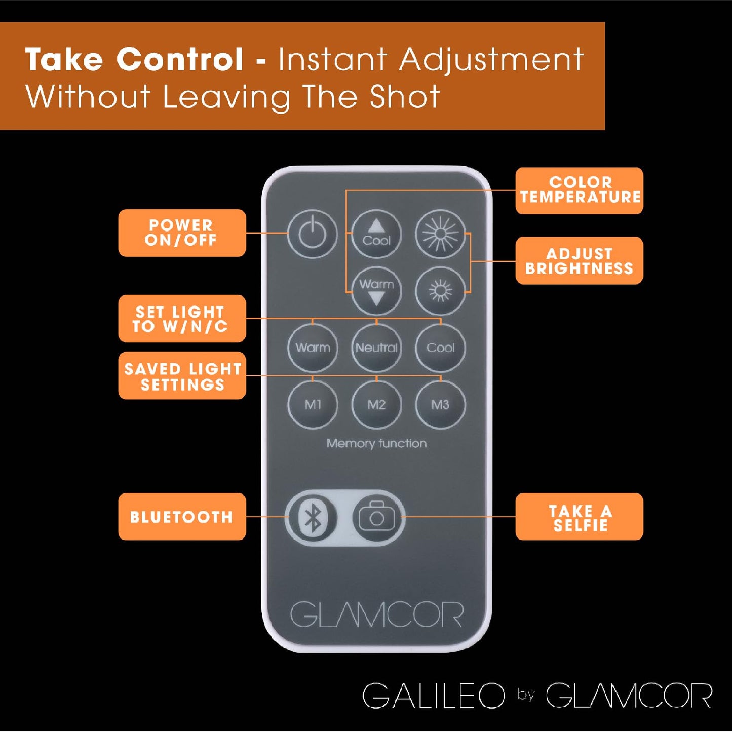 GLAMCOR Galileo Pro Kit: Foldable Ring Light with Stand - Portable Ring Light for Phone Content Creator Kit with Bluetooth Selfie Function | Adjustable Temperature, USB Fast-Charging, Remote Control