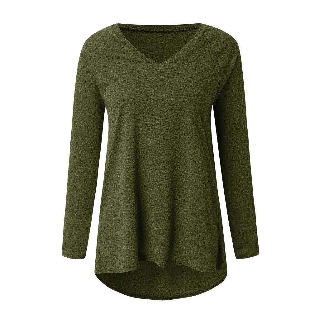Aniywn Women's Plus Size Sweatshirt Tops Ladies Baggy Long Sleeve Thin Solid Pullover Blouse T Shirts (S, V-Green)