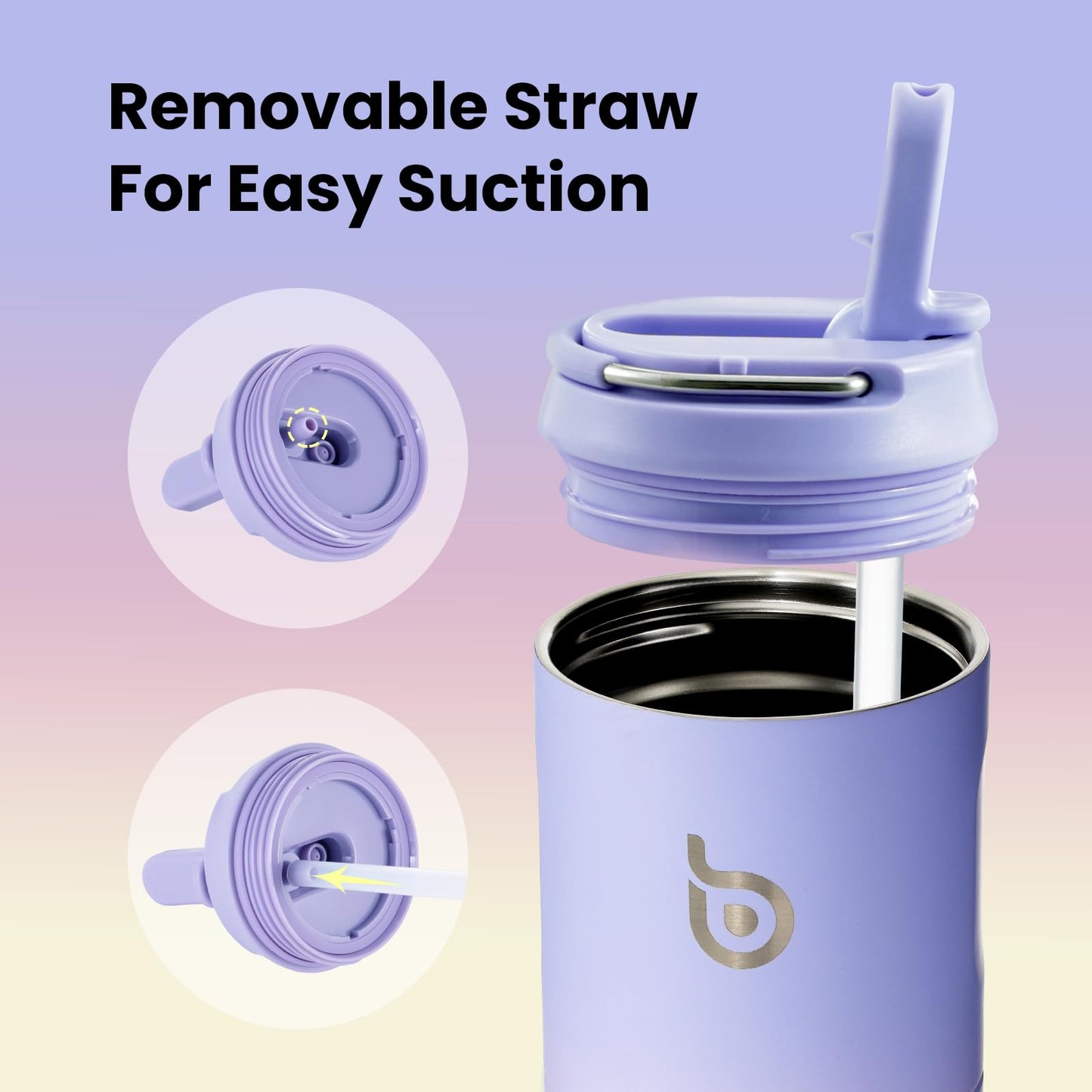 BOTTLE BOTTLE Insulated Water Bottle 24oz with Straw Lid and Handle for Sports Travel Gym Stainless Steel Water Bottles Double-Wall Vacuum Metal Thermos Bottles Leak Proof BPA-Free (purplepinkyellow)
