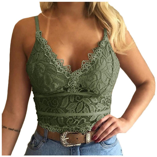 Aniywn Sexy Women Underwear Solid Color Lace Patchwork Vest Crop Wire Free Bra Tank Tops Blouse… Y-Green