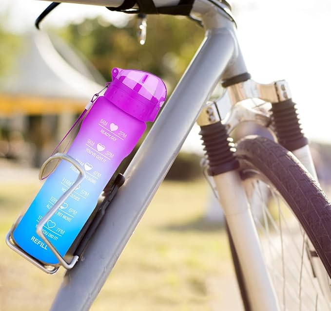 XACIOA Water Bottle with Straw,32oz Plastic Cup with Motivational Time Marker,1L Tritan Sport Lightweight Leakproof BPA-Free,Wide Mouth Fast Flow Ensure You Have Times to Drink,with Straw & Cup Brush