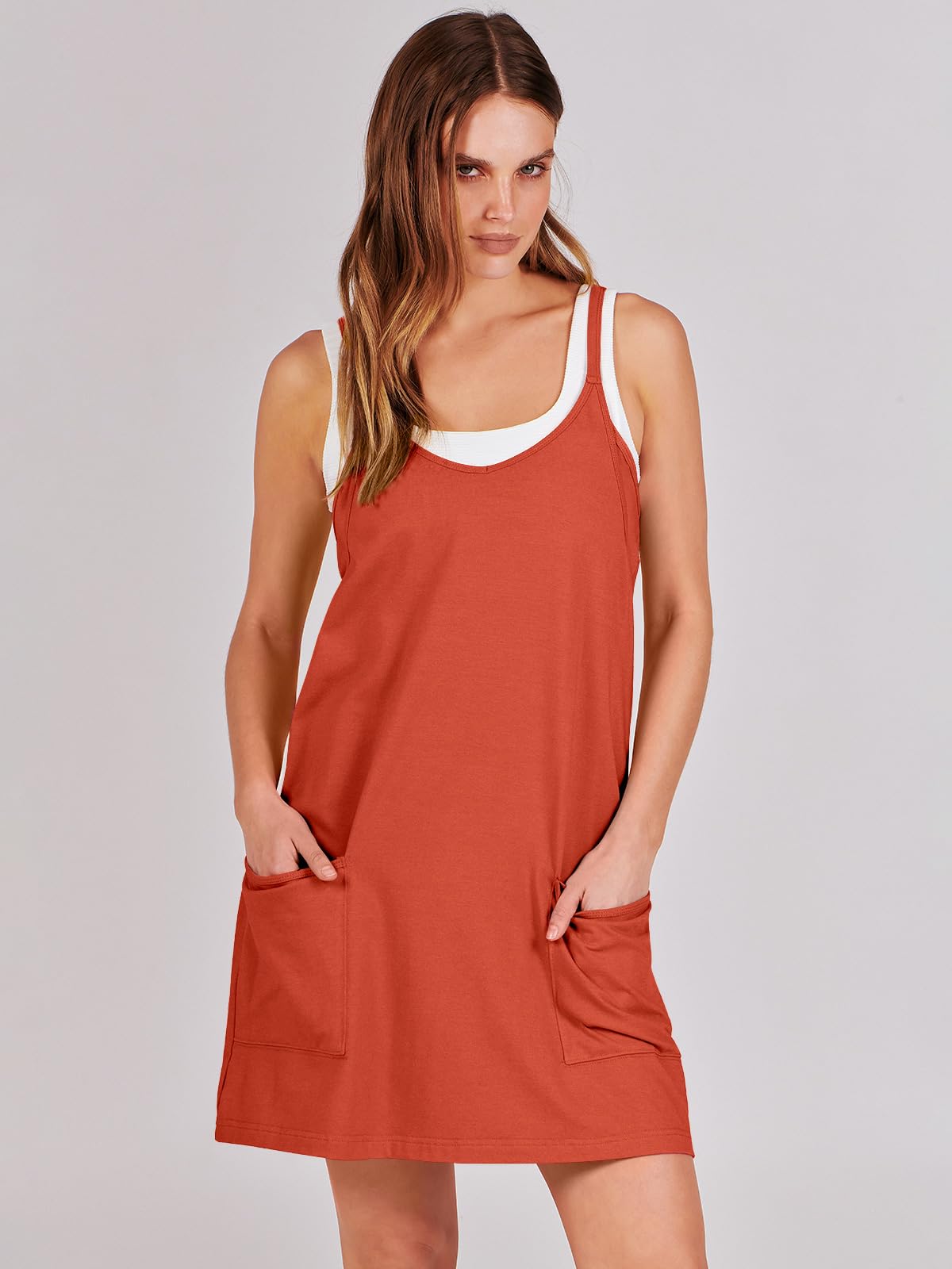 ANRABESS Women Summer Mini Romper Dress Workout Tennis Active Sports Athleisure Outfits built in Shorts Trendy Vacation Red Small