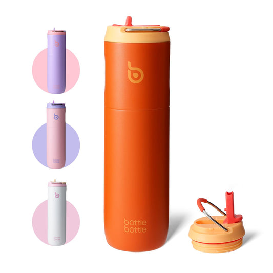 BOTTLE BOTTLE Insulated Water Bottle 24oz with Straw Lid and Handle for Sports Travel Gym Stainless Steel Water Bottles Double-Wall Vacuum Metal Thermos Bottles Leak Proof BPA-Free (Orange)