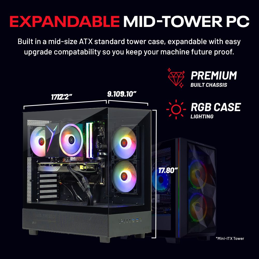 Skytech Gaming Azure 3 Desktop PC, Ryzen 7 7700 3.8 GHz (5.3GHz), NVIDIA RTX 5060, 1TB NVMe SSD, 32GB DDR5 RAM 5200 RGB, 650W Gold PSU, Wi-Fi, Win 11