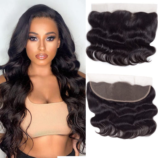 Amella Hair 13x4 Ear to Ear Transparent Lace Frontal Closure Brazilian Body Wave Transparent Lace Frontal Closure 100% Remy Hair Lace Frontal Closure 150% Density Natural Black Color(18 Inch)