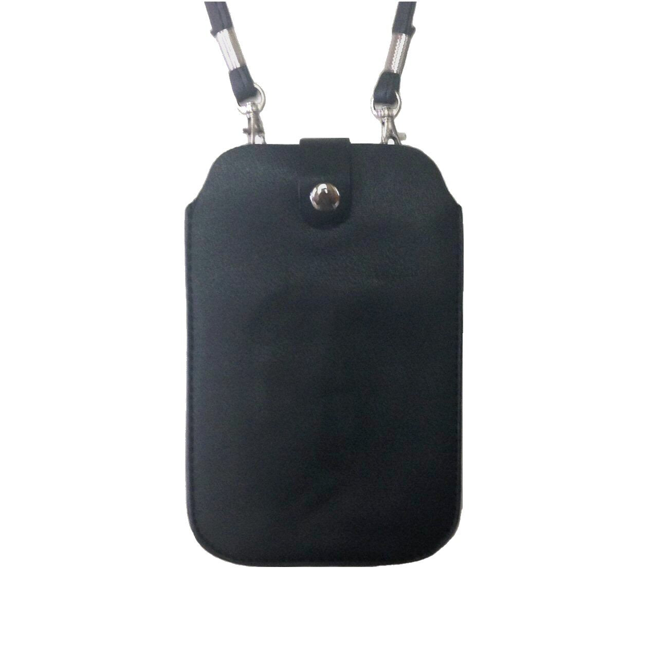 Leather Neck Pouch for iPhone Xs Max, 8 Plus & Other Smartphones (Style 3) - Black