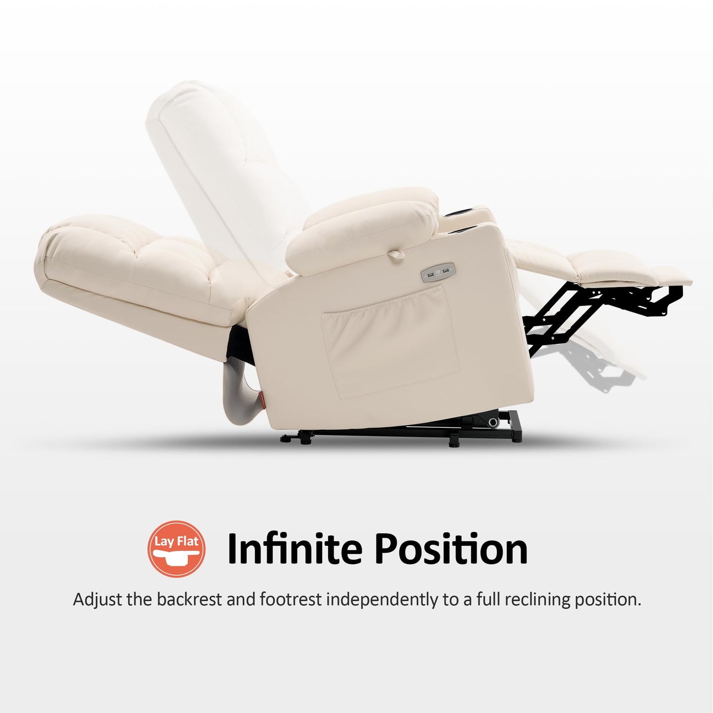 MCombo Medium Lay Flat Dual Motor Power Lift Recliner Chair Sofa with Massage and Heat for Elderly People, Infinite Position, Faux Leather 7679 (Cream White, Medium)