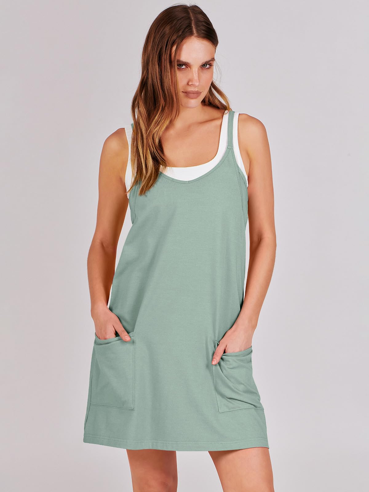ANRABESS Women Summer Mini Romper Dress Workout Tennis Active Sports Athleisure Outfits Built in Shorts Trendy Vacation Gray Blue X-Smal