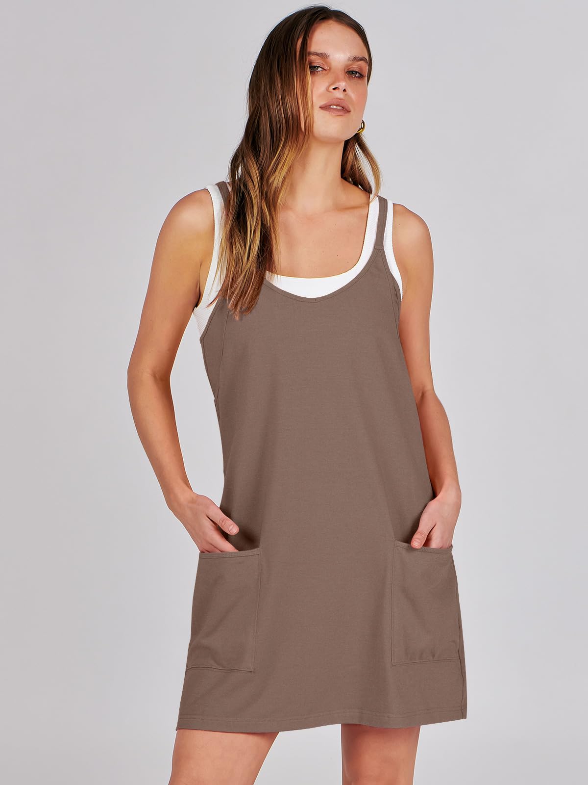 ANRABESS Women Summer Mini Romper Dress Workout Tennis Active Sports Athleisure Outfits built in Shorts Trendy Vacation Coffee X-Smal