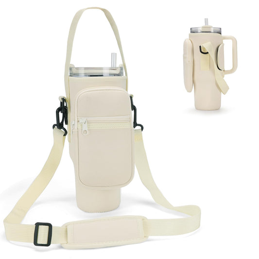GOEWY Water Bottle Carrier Bag for Stanley 30oz Tumbler with Phone Pocket Water Bottle Holder with Strap Neoprene Water Bottle Pouch for Stanley Cup Accessories