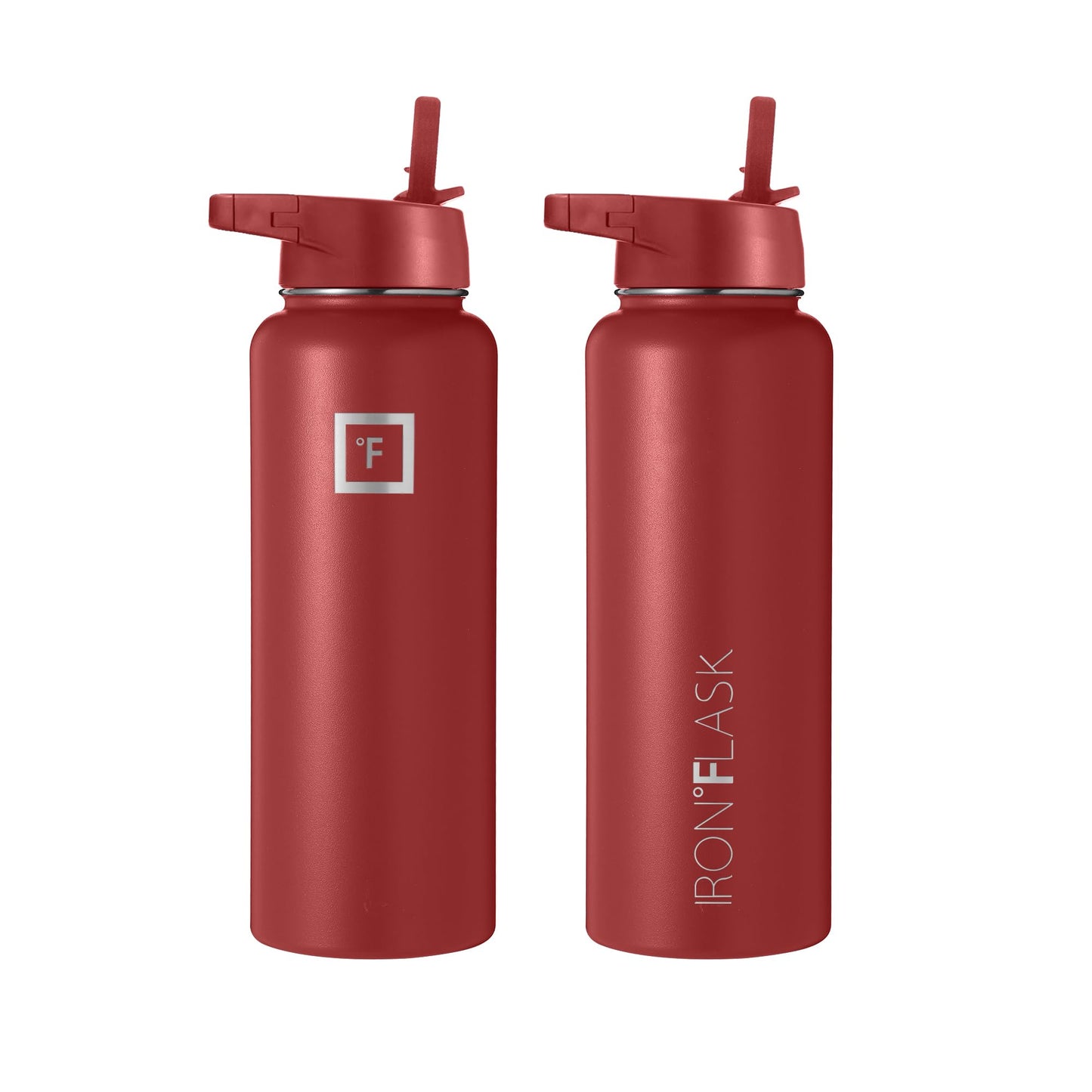 IRON °FLASK Sports Water Bottle - 40 Oz 3 Lids (Straw Lid), Leak Proof - Stainless Steel Gym & Sport Bottles for Men, Women & Kids - Double Walled, Insulated Thermos, Metal Canteen, Rusty Red