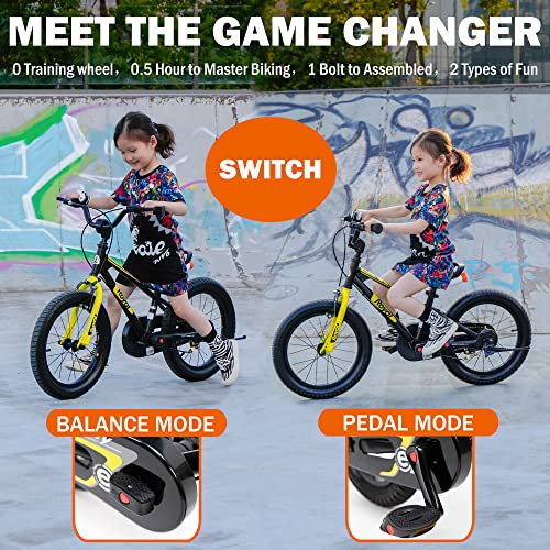 Royalbaby EZ Toddlers Kids Bike, 14 Inch Balance & Pedal Convertable Bicycle, Beginners Learning Bike for Boys Girls Ages 3-5 Years, 14" Wheel White