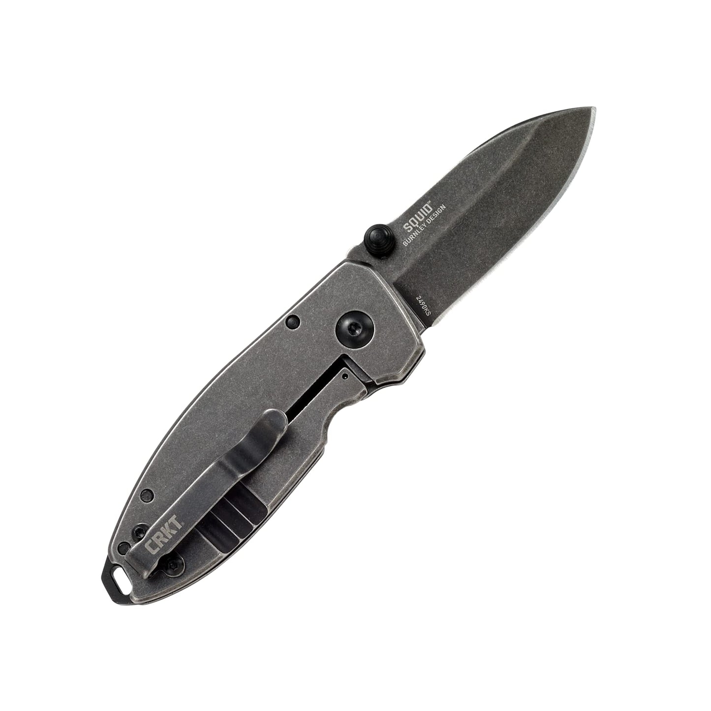 CRKT Squid Folding Pocket Knife: Compact EDC Straight Edge Utility Knife with Stainless Steel Blade and Framelock Handle - Black Stonewash 2490KS
