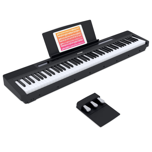 AODSK 88 Key Weighted Action Digital Piano,Grade Hammer Action Keyboard for Beginner Adults Beginner Digital Piano Black (Three-pedal)
