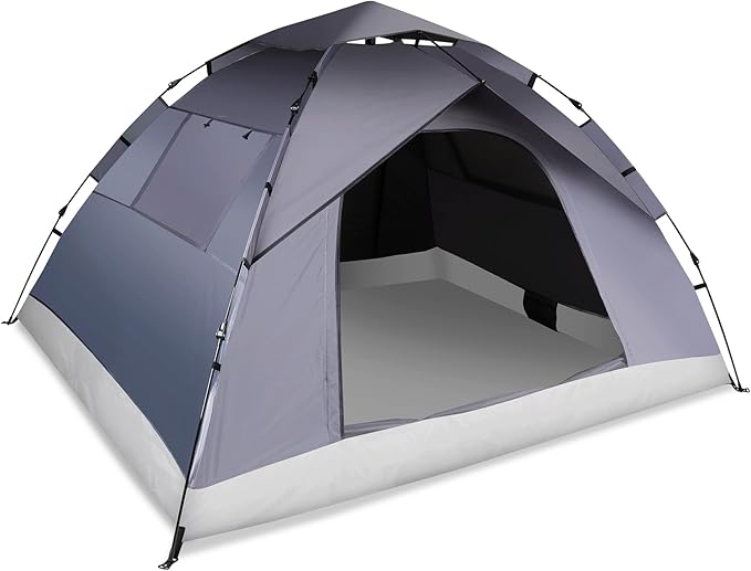 1/2/3/4 Person Pop-Up Camping Tent, Instant Setup Family Tent with Double Layer & Large Mesh Windows, Portable for Hiking, Backpacking & Outdoor Adventures, Waterproof & Windproof