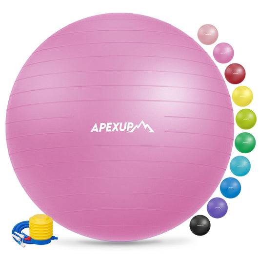 APEXUP Yoga Ball Exercise Ball, Anti Slip Stability Ball Chair, Heavy Duty Large Gym Ball for Fitness, Balance, Core Workout and Physical Therapy (S (15"~18") 45cm, Fuschia)