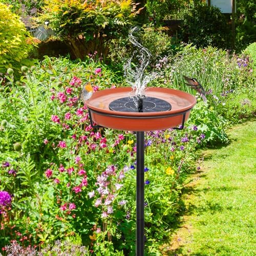 35.5In Freestanding Birdbaths Bowl Outdoor, Standing Garden Bird Bath Bird Feeder Bowl with Metal Stake, Detachable Decoration Spa Birdfeeder for Garden Patio Yard Lawn, 4 Spiky Feet (B)
