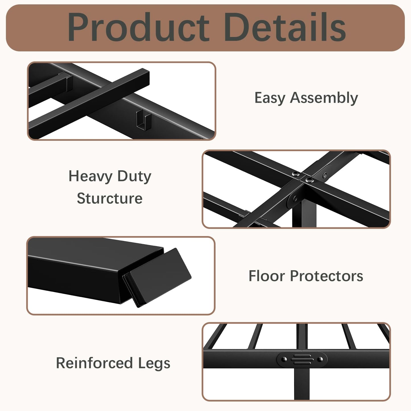 AGXI 20 Inch Twin Bed Frame No Box Spring Needed, Heavy Duty Tall Metal Twin Platform Bed Frames with Large Storage Space, Easy Assembly Strong Bearing Capacity, Noise Free