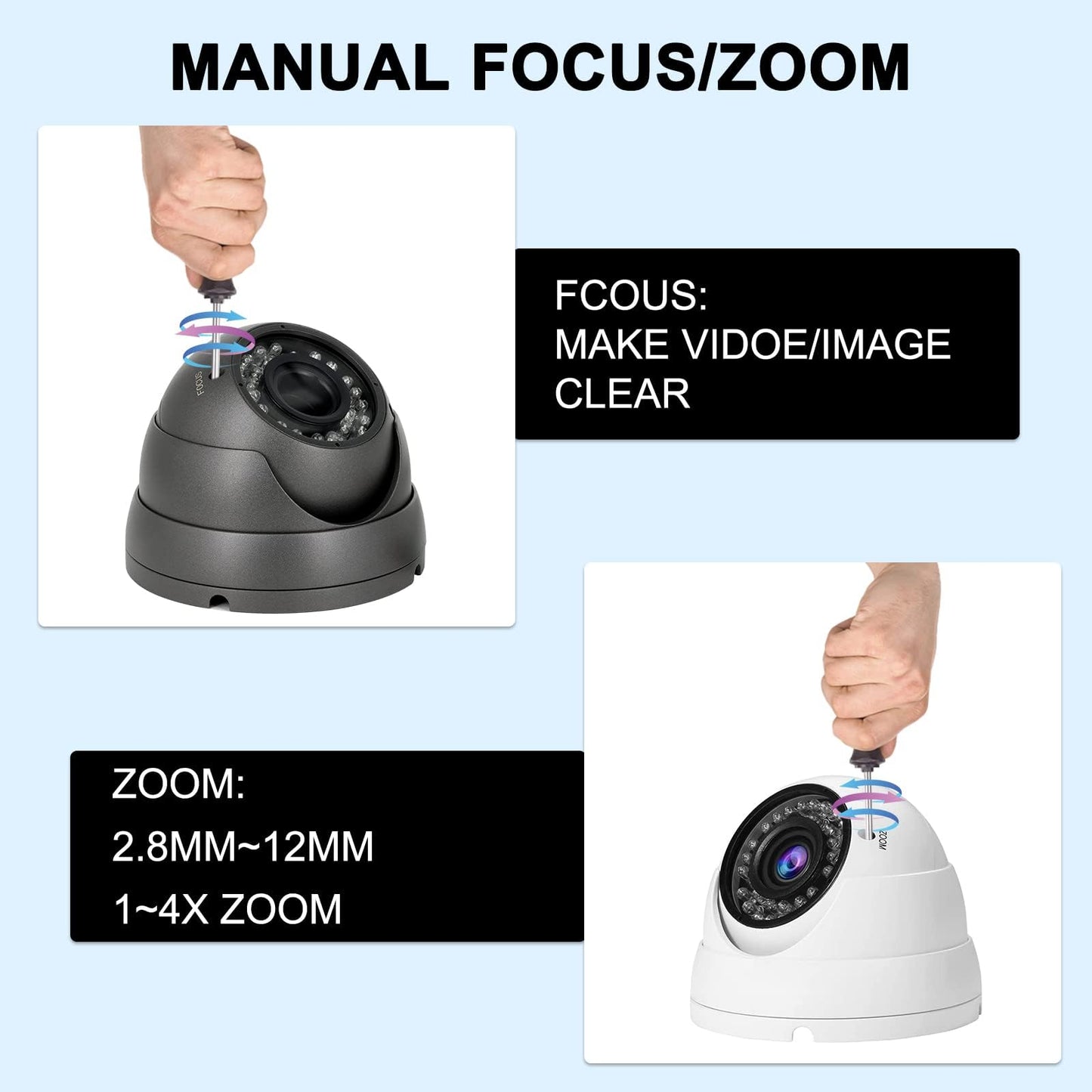 Anpviz Analog CCTV Camera 1080P HD 4-in-1(TVI/AHD/CVI/960H CVBS), 4X Manual Focus/Zoom Analog Camera 2.8-12mm Varifocal Lens, 36 IR-LEDs Dome Turret Security Camera for Indoor and Outdoor