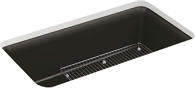 KOHLER K-8206-CM1 Cairn 33-1/2" Undermount Single-Bowl Kitchen Sink, Neoroc Composite Kitchen Sink with Sink Rack, Matte Black