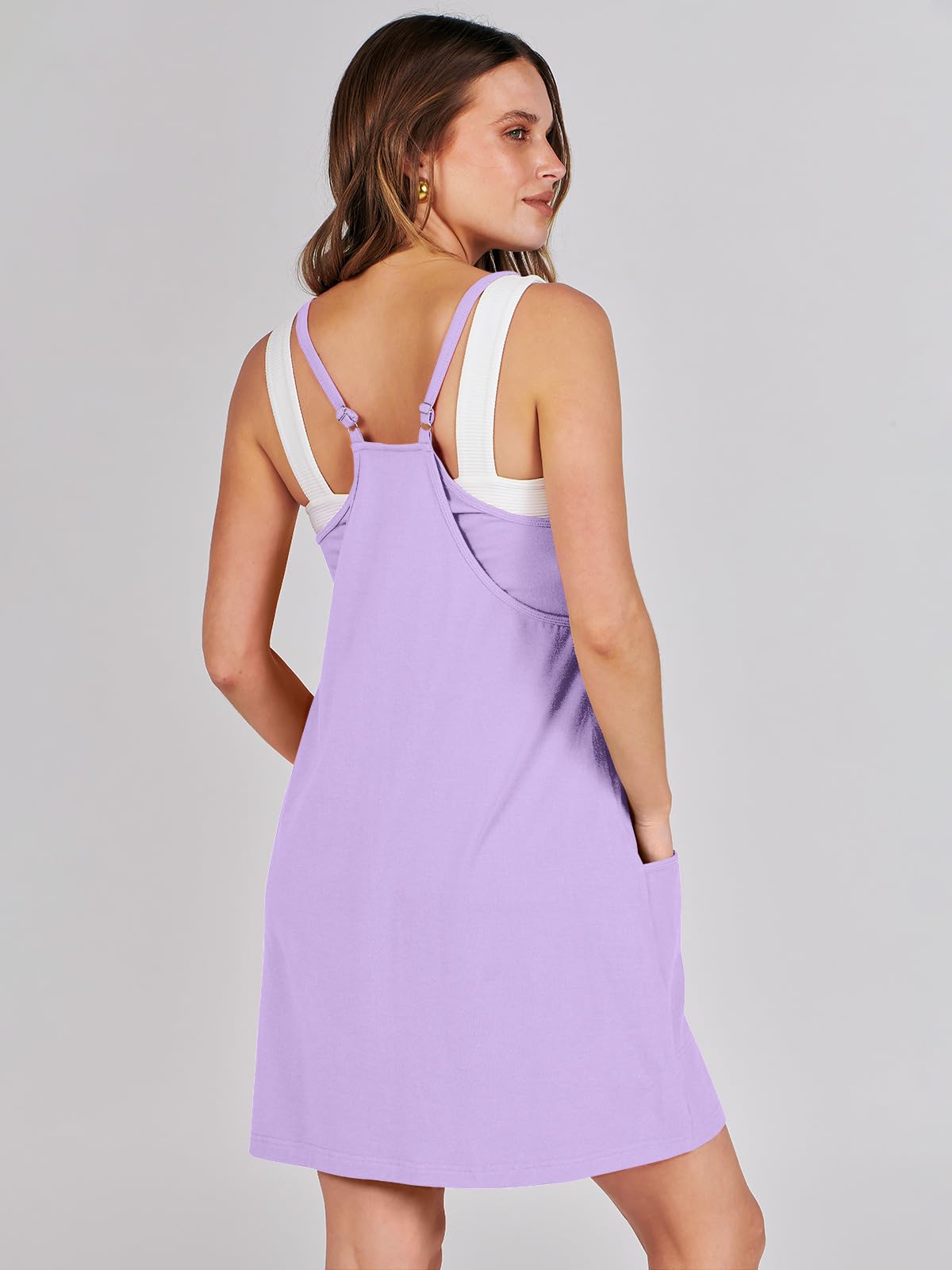 ANRABESS Women Summer Mini Romper Dress Workout Tennis Active Sports Athleisure Outfits built in Shorts Trendy Vacation Purple X-Smal