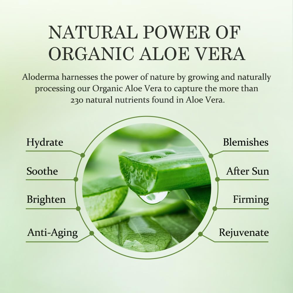 Aloderma Organic Aloe Vera Gel for Skin + Tea Tree Oil, Made within 12 Hours of Harvest, Soothing Pure Aloe Vera Gel for Face, Works Great for Scalp & Aftershave, All Natural Aloe Gel - 300ml x 3btl