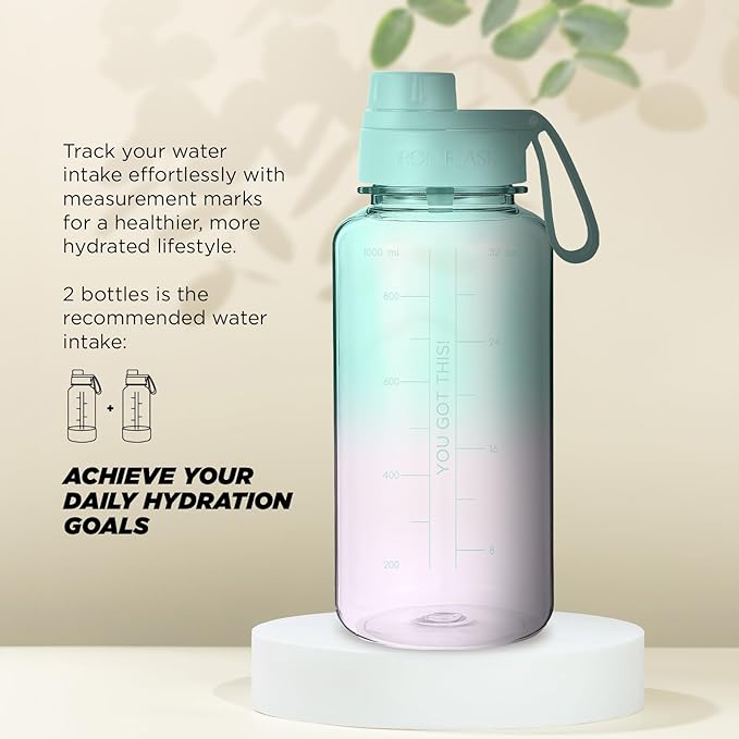 IRON °FLASK Clear Tritan Trekker Water Bottle with Chug Lid - Leak Proof & Lightweight for Gym, Hiking, Sports - Dishwasher Safe, BPA Free Plastic - Bubble Gum, 32 Oz
