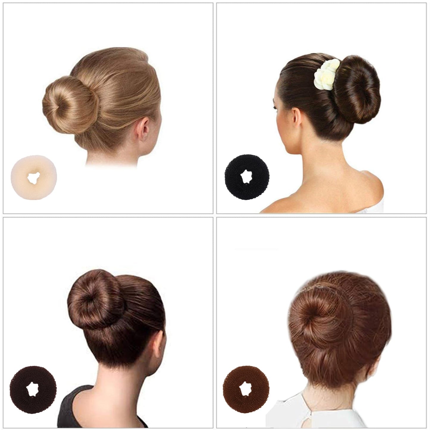 10 Pcs Hair Bun Maker - Donut Bun Maker for Hair(5 medium and 5 small),Ballet Bun for Women and Kids with Elastic Hair Ties, Hair Pins(Beige)