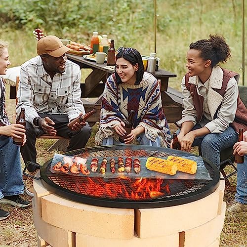 VEVOR X-Marks Fire Pit Grill Grate, Round Cooking Grate, Heavy Duty Steel Campfire BBQ Grill Grid with Handle and Support X Wire, Portable Camping Cookware for Outside Party & Gathering, 30 Inch Black
