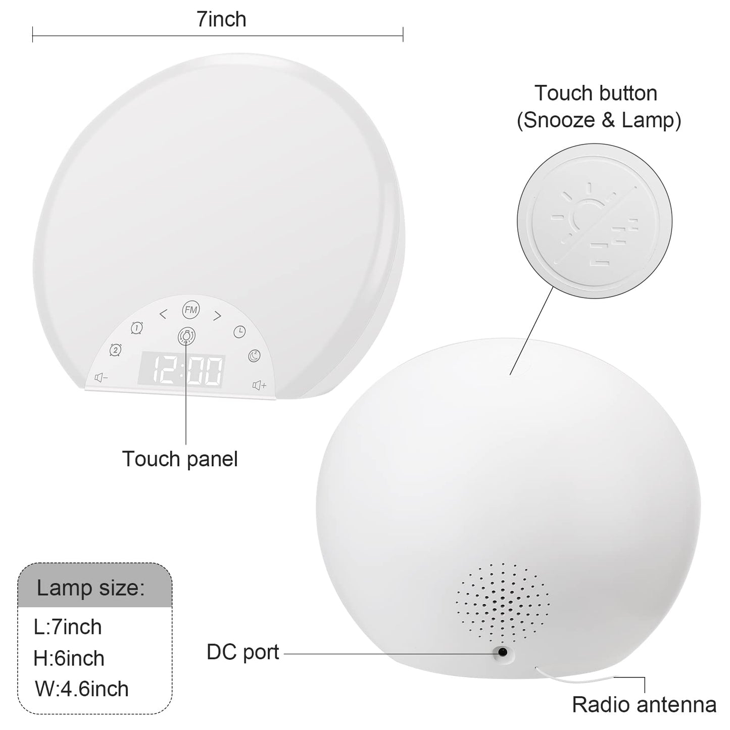 ANTDALIS Sunrise Alarm Clock Wake Up Light for Kids, Adults, Heavy Sleepers with Dual Alarms, Snooze, Sleep Aid with 7 Nature Sounds for Bedrooms with 8 Colors Night Light, FM Radio, Gift Ideas