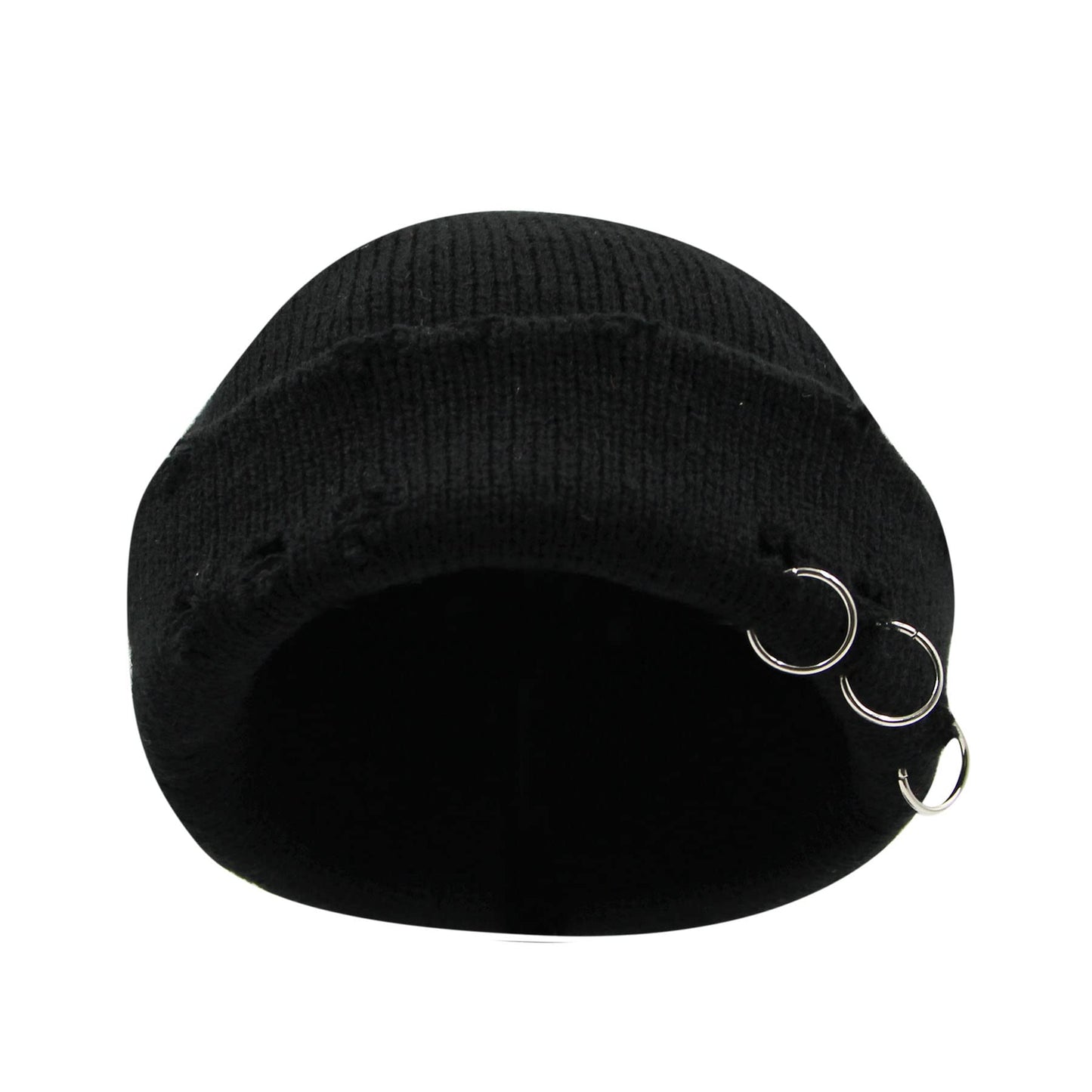 AIBEARTY Swag Short Fisherman Beanie for Men Women Rolled Cuff Beanie Skull Caps Wool Knit Winter Ski Hat with O Rings Black