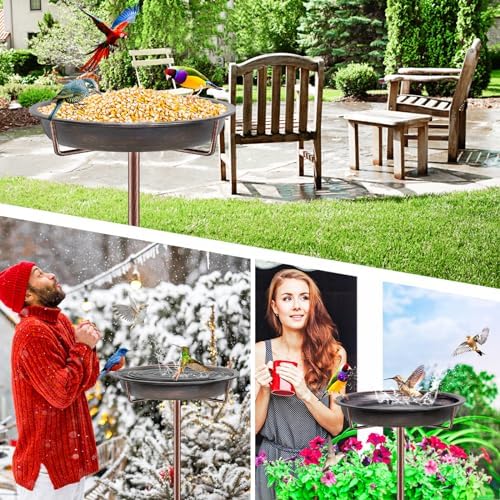 Metal Bird Bath for Outside Garden Birdbath Bowl, 36.2" Height Freestanding Bird Feeders for Outdoors with 4 Prongs Base Stake, Standing Birdfeeders for Yard Lawn Decor (Retro Copper)