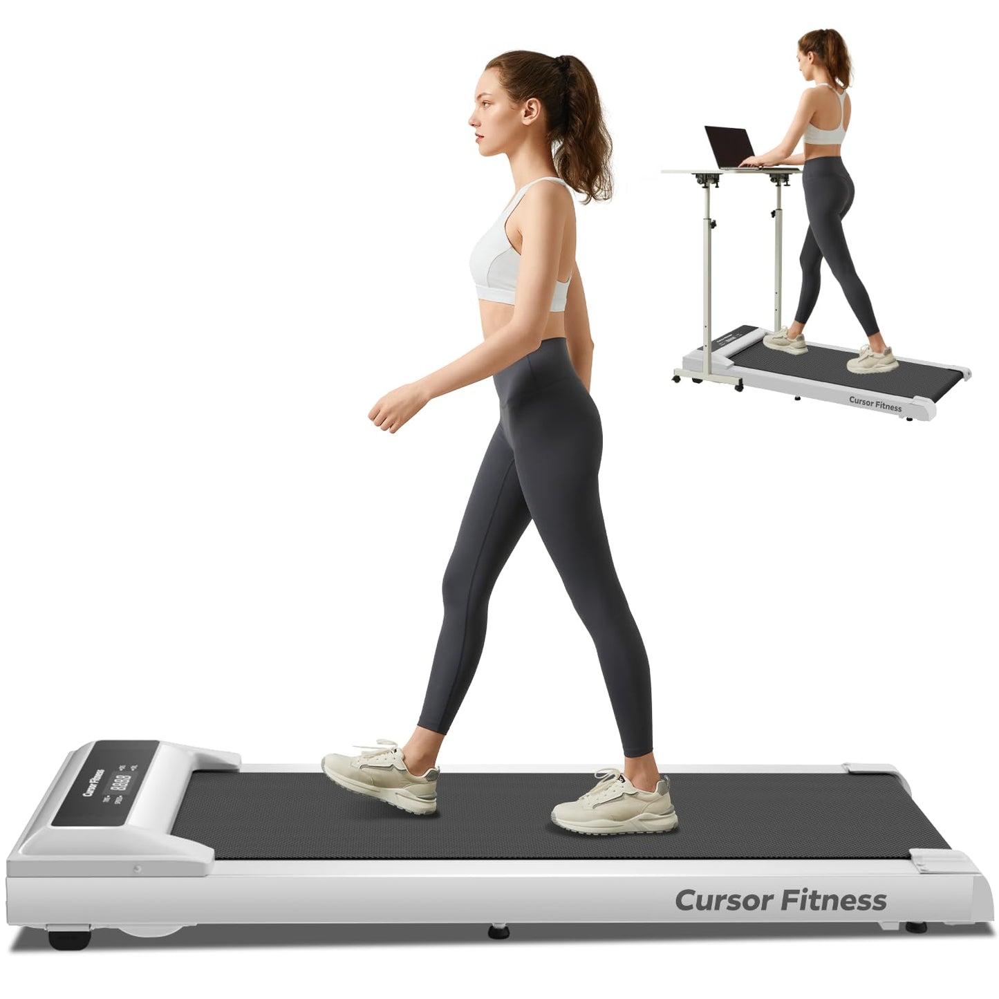 CURSOR FITNESS 2-in-1 Under Desk Treadmill, Walking Pad for Home Small, Folding Treadmill, 2.5 HP Quiet Brushless, 265 LBS Capacity